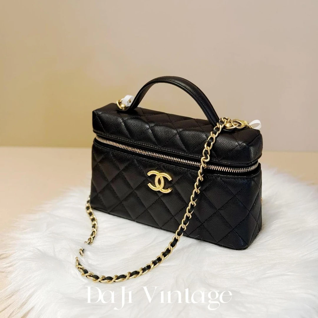 99新 Chanel/香奈儿 大吉中古/Chanel香奈儿黑金拉丝金扣lp饭盒斜