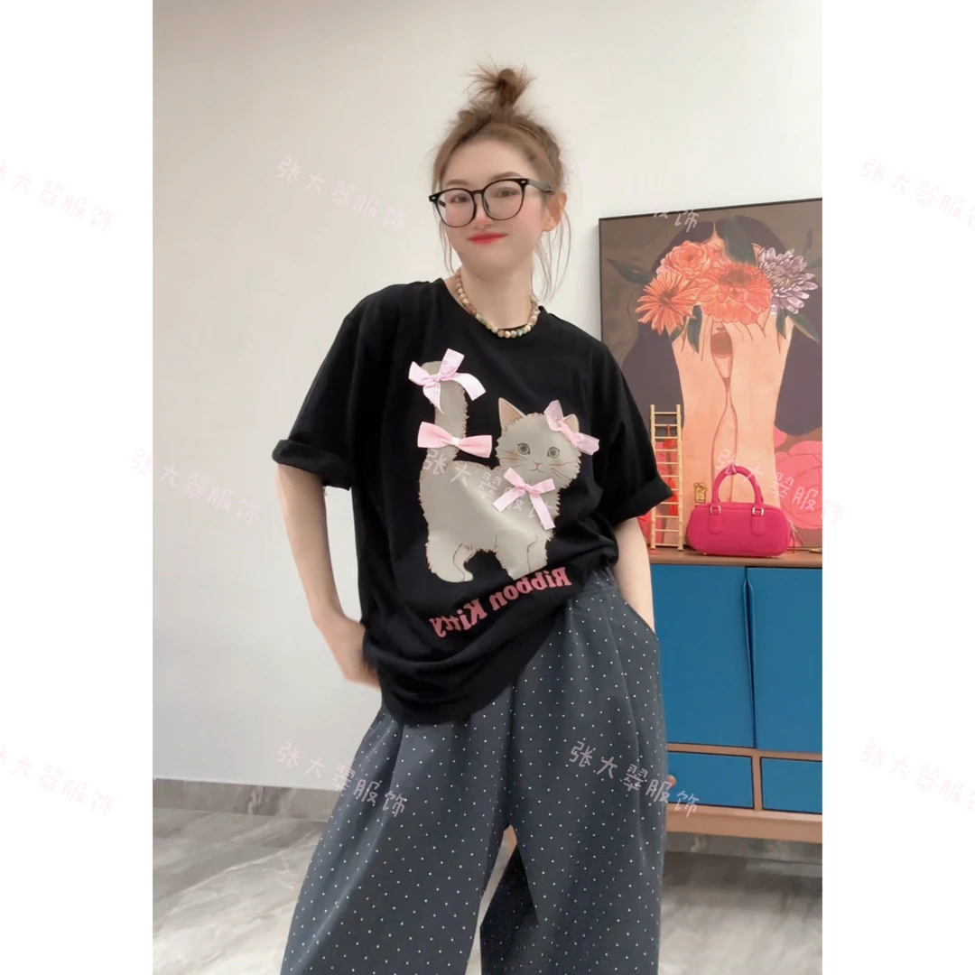 【Z.D.C】卡通图案常规款宽松圆领短袖T恤/百搭减龄