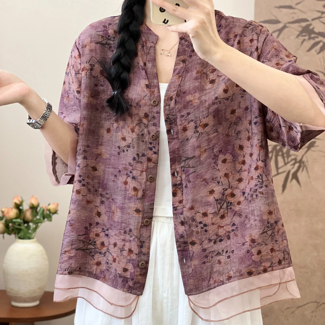 8910新款夏季洋气减龄文艺碎花衬衫QZ