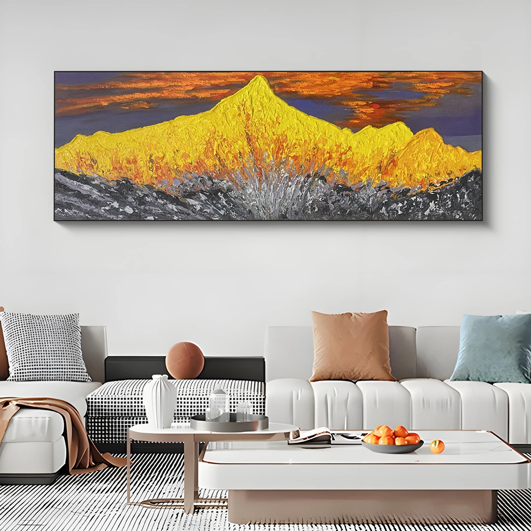 益师傅山油画轻奢客厅装饰画现代沙发挂画横版壁画肌理金山70200