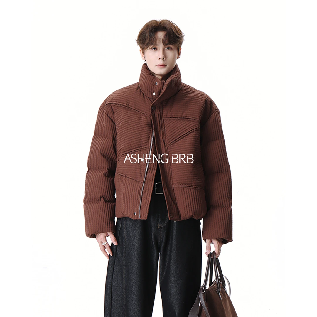 【ASHENG BRB】25A/W设计师款立领条纹羽绒服男冬季加厚廓形外套