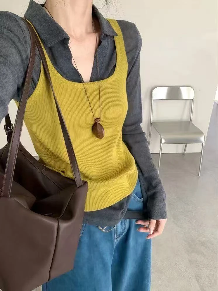 真两件打底秋季简约拼色长袖秋冬常规女百搭
