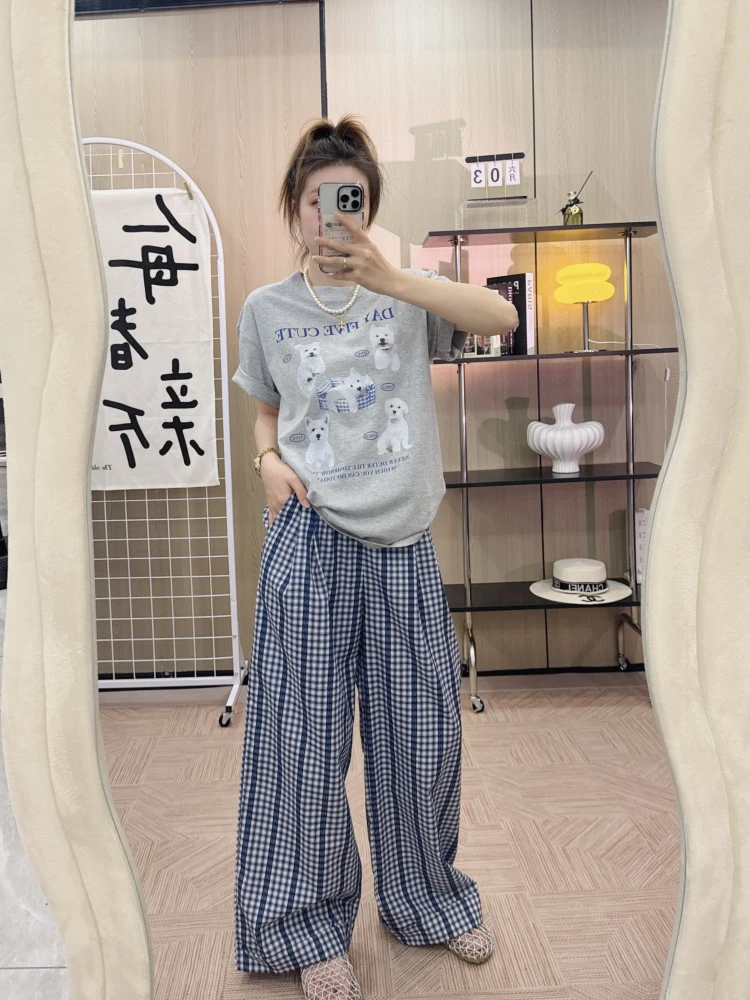 【全白小狗】夏季ins宽松纯棉短袖t恤女2025新款印花卡通百搭Q0115