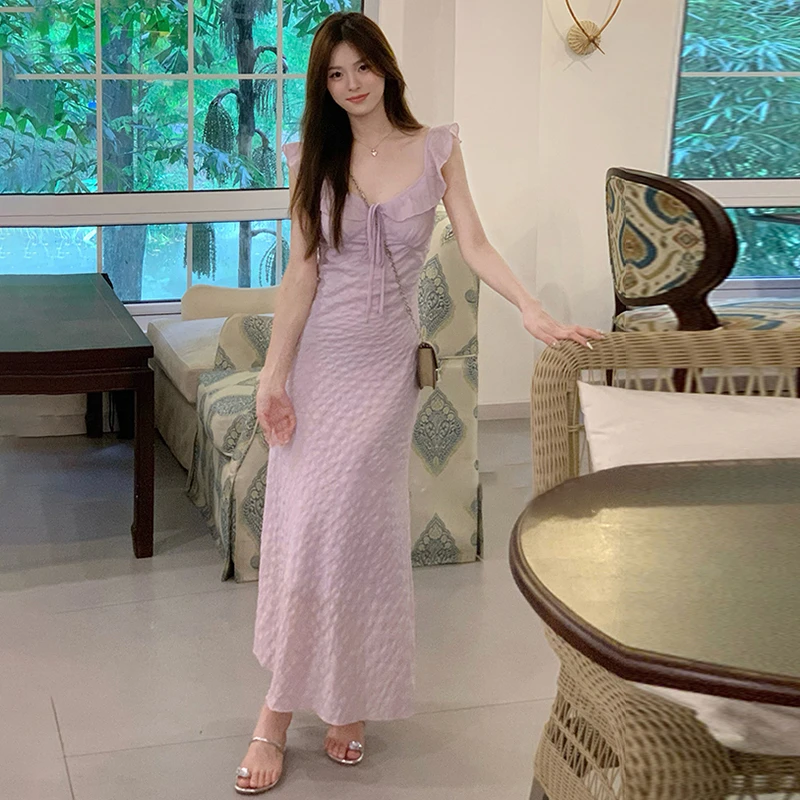 【现货➕运补】绝美v领吊带温柔风法式气质收腰显瘦长裙3470