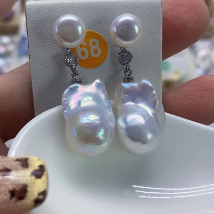 银S925镶嵌耳饰淡水珍珠