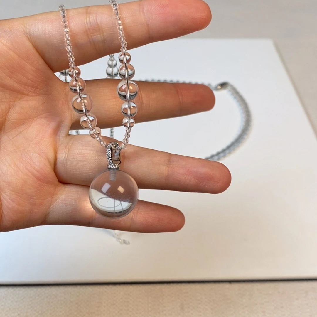 项链白水全净体 小米珠圆珠吊坠