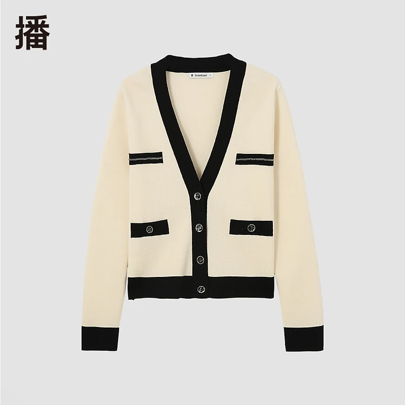 【达人专属】播长袖拼接撞色小香风黑白开衫BDQ3UD0030