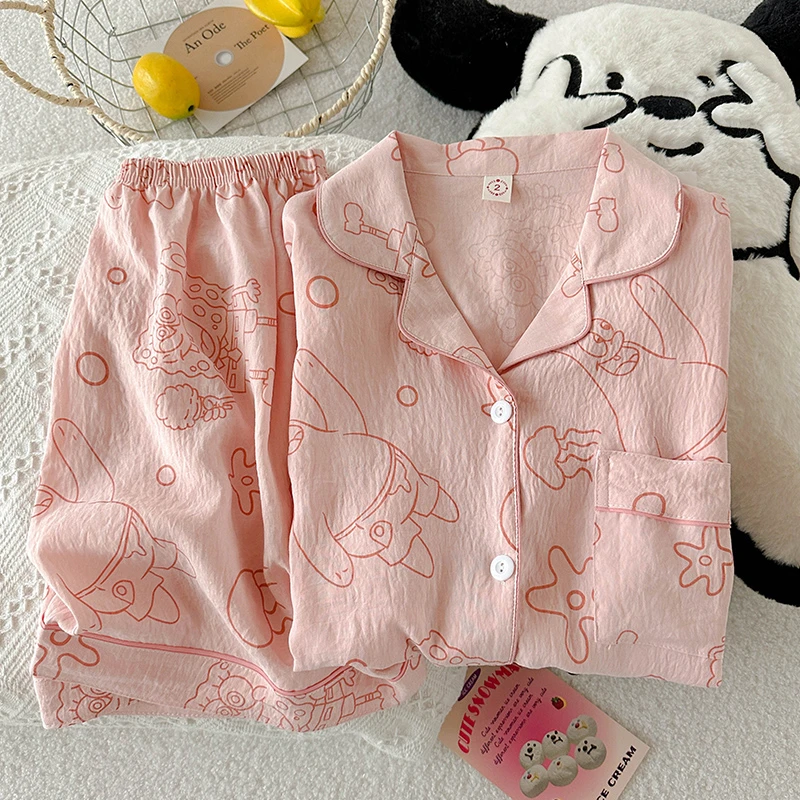买一套送一套140-160小个子睡衣女夏季云朵棉短袖短裤家居服