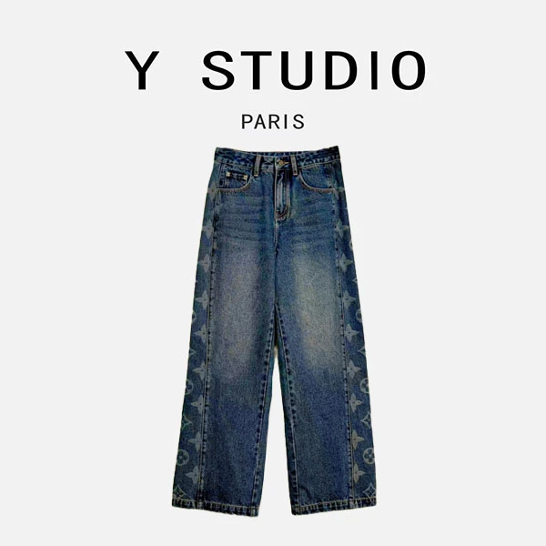 【大妮专属】【棉弹逸型】2025时尚直筒牛仔两边刺绣印花（HYN20039）