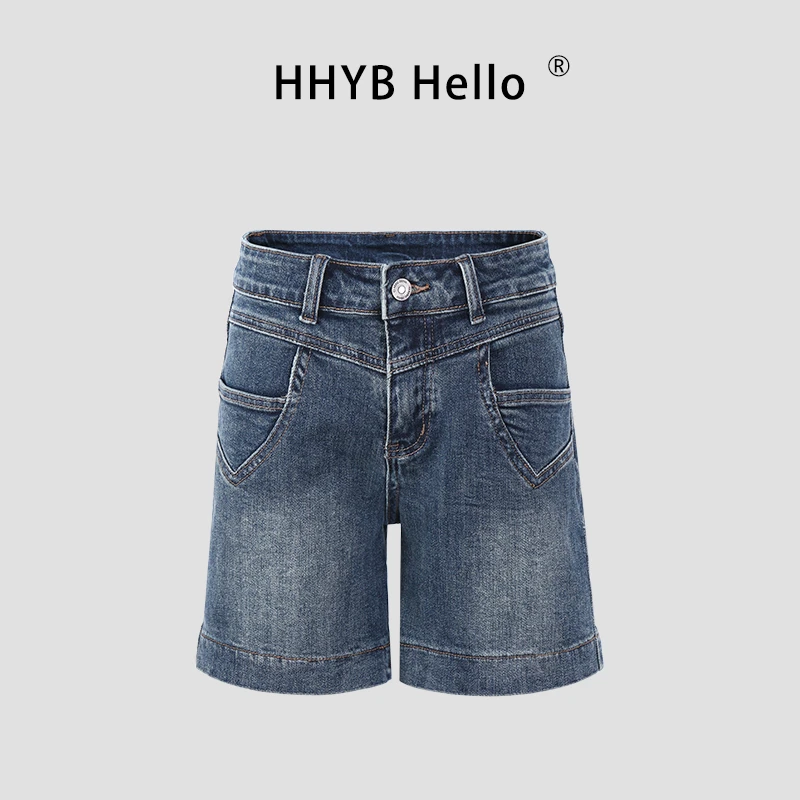 HHYB Hello2025夏季新款辣妹美式复古休闲中腰牛仔短裤女Q254218