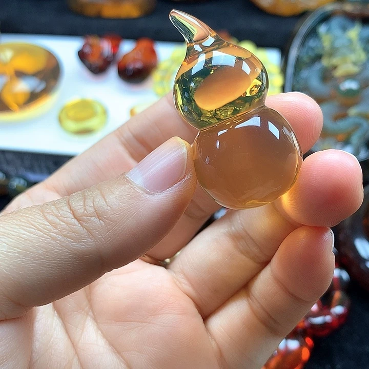 琥珀未镶嵌裸石蓝珀净水葫芦吊坠