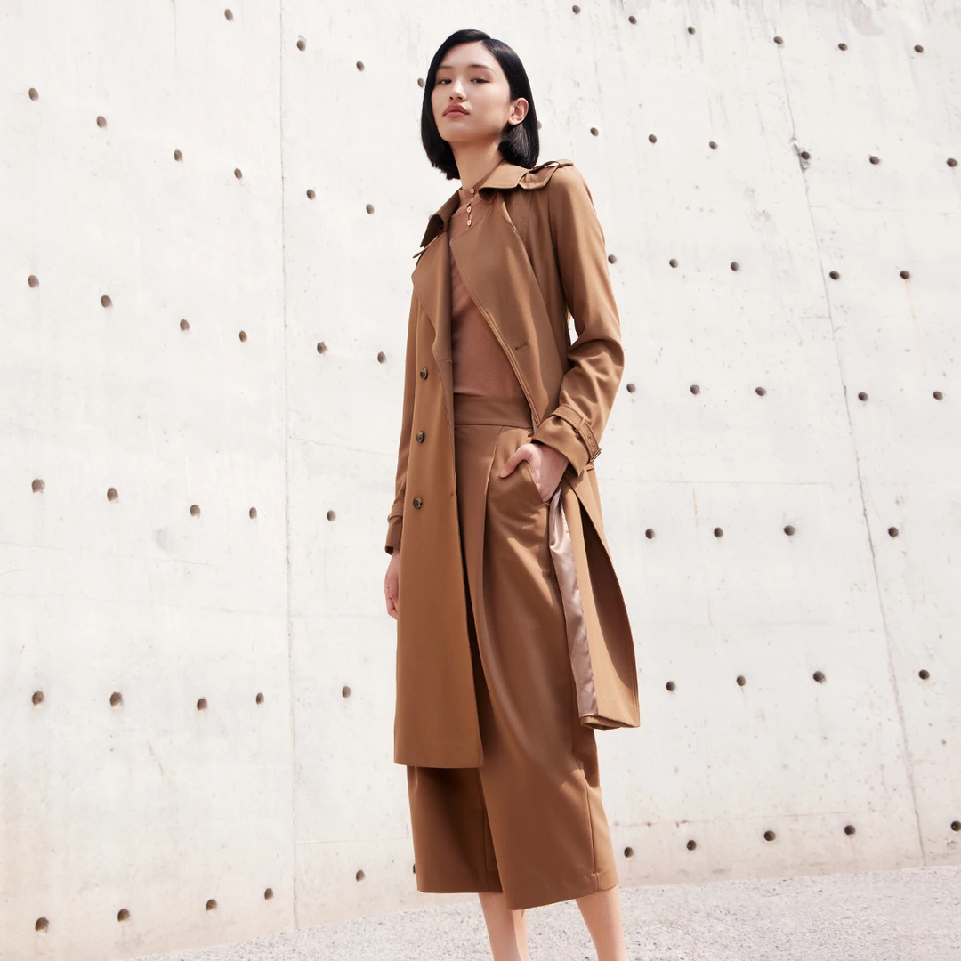 歌蒂诗春专柜新款高级大气时尚气质驼色中长款风衣 8D33F2881