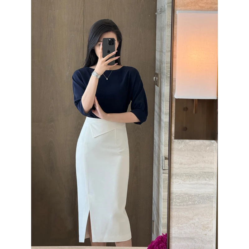 简约入心｜法式慵懒 呼吸感轻法美学七分袖圆领上衣-3548