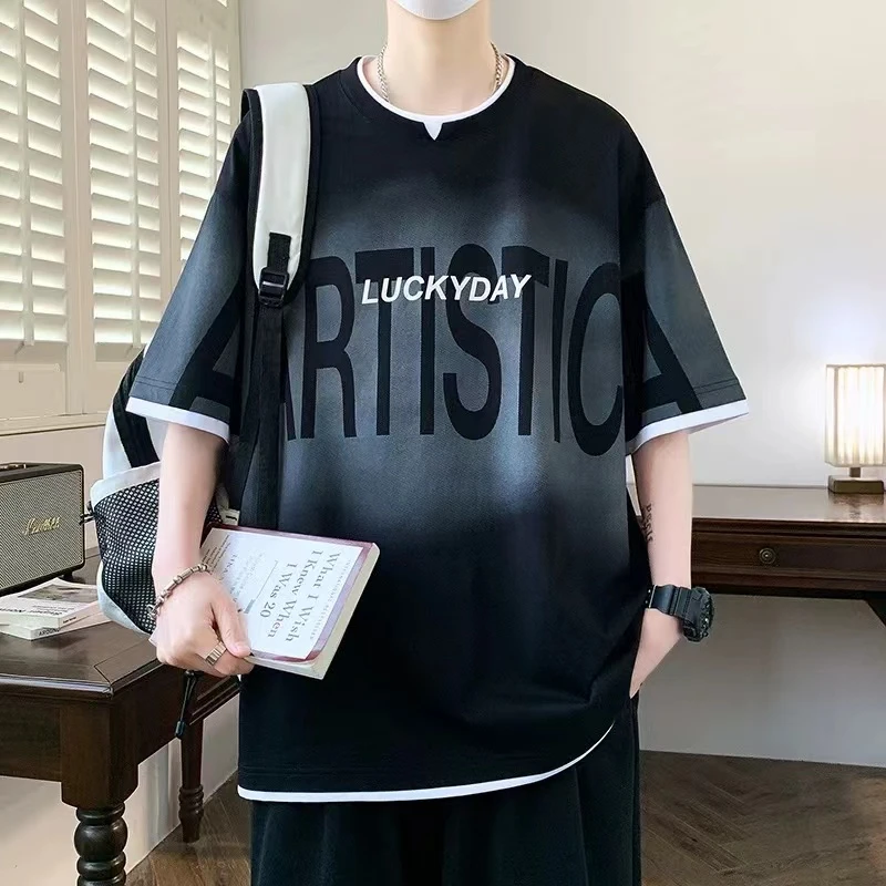 潮牌青少年15-18岁短袖新潮t恤男夏季新款宽松美式半袖港风体恤衫