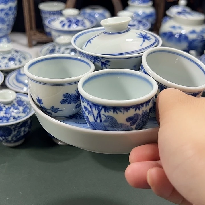 微瑕柴窑工笔花鸟竹报平安套组