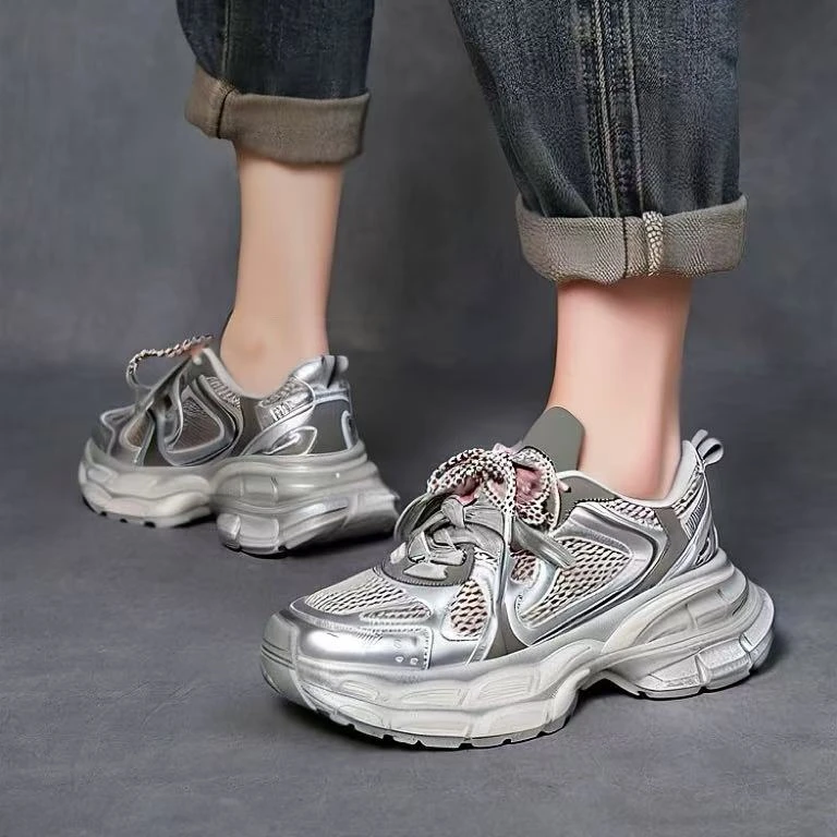 C5618 银色  夏季时尚老爹鞋女2025新款厚底增高休闲运动鞋