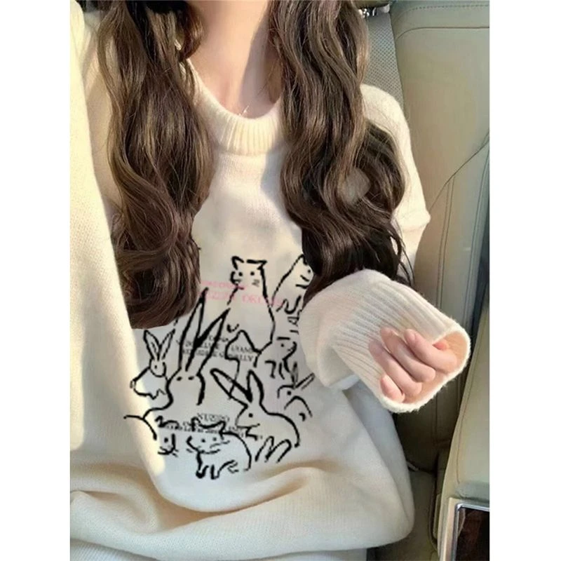 韩系圆领针织毛衣大码秋冬季vintage保暖内搭ins高级感长袖针织衫