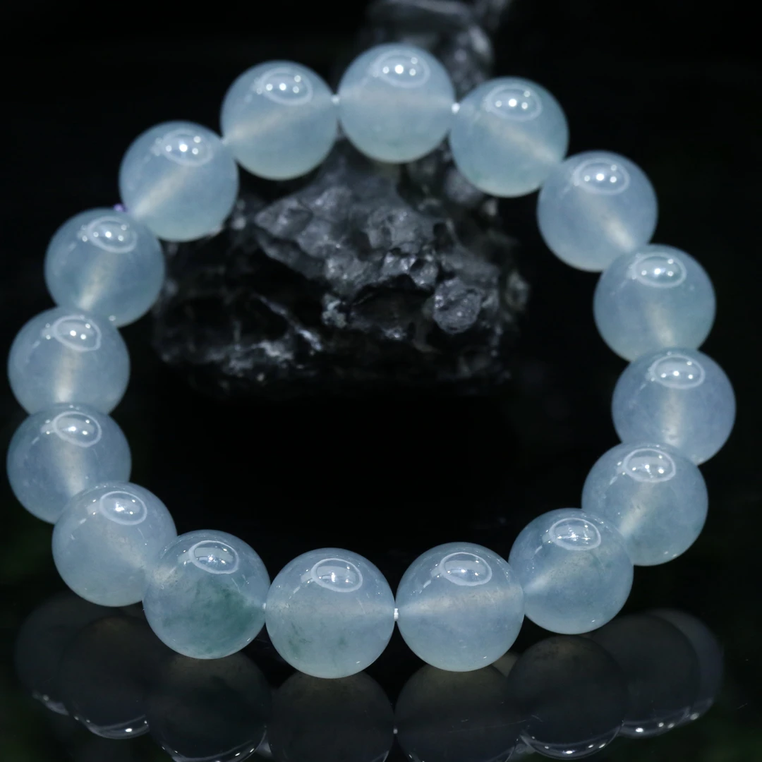 40天然缅甸翡翠A货高冰飘蓝花手串/000252/上海嘉禾拍卖