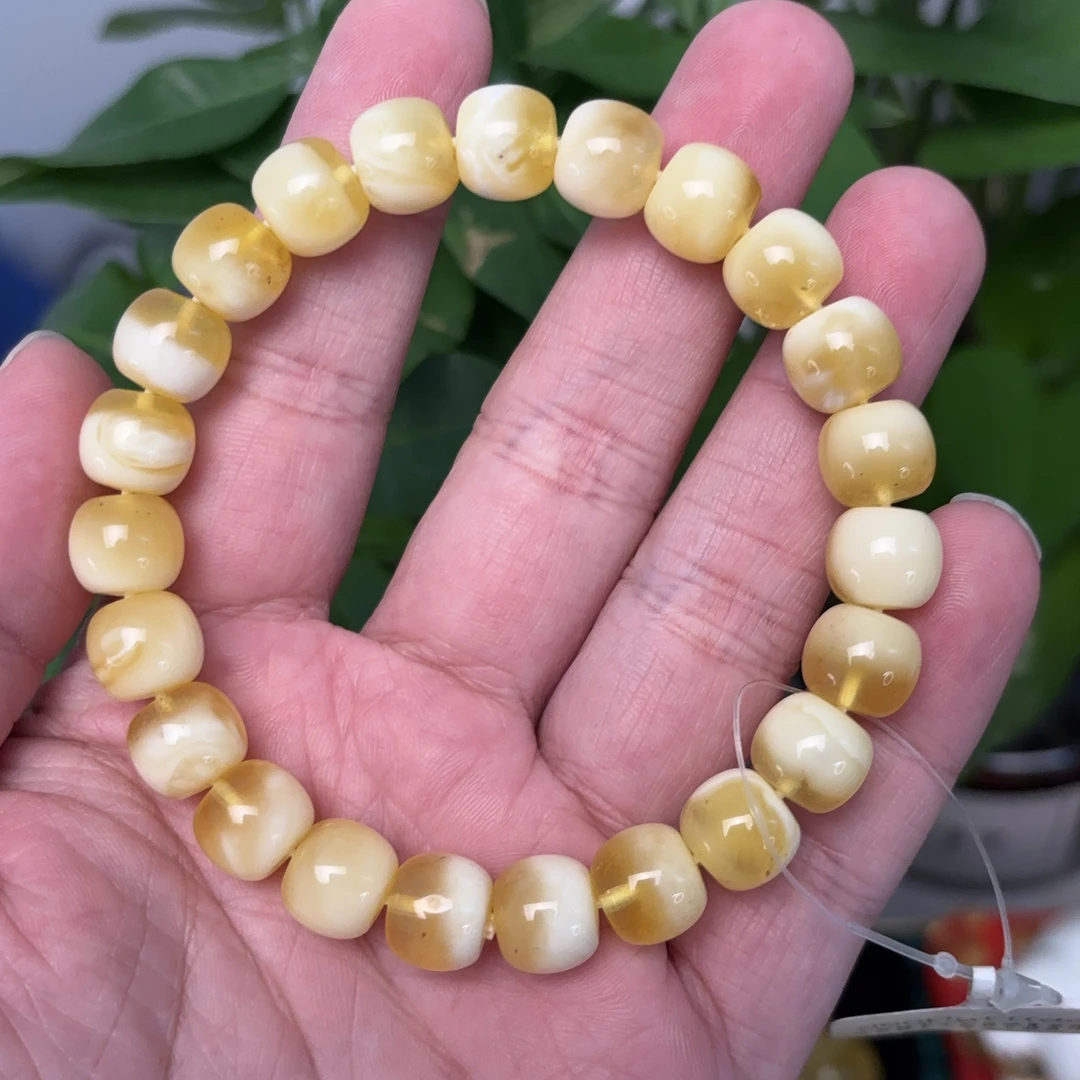 A1蜜蜡手串 纯精工金白妖孽老型单圈 14.89克 10mm 原矿天然