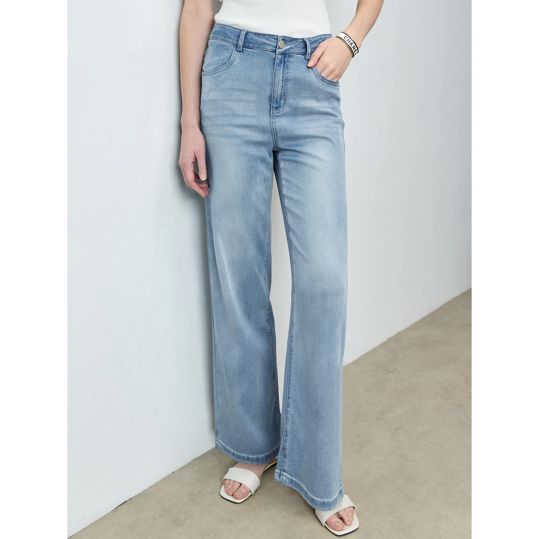 小岛微风 “凉感裤”夏季轻薄舒适显瘦高腰直筒牛仔裤KZ81068