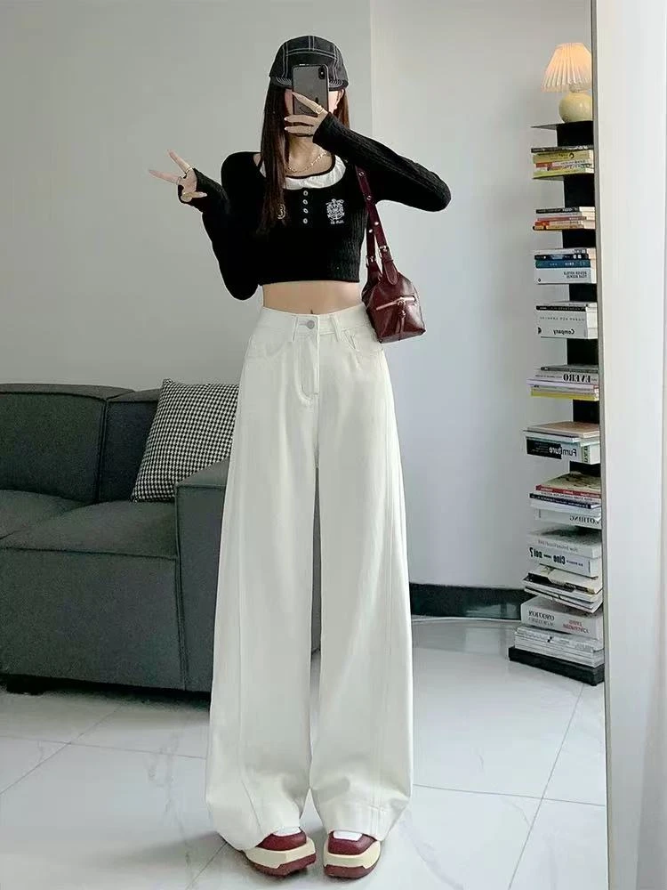 【慕妍专属】6706（裤长98左右）夏季米白色弯刀牛仔裤