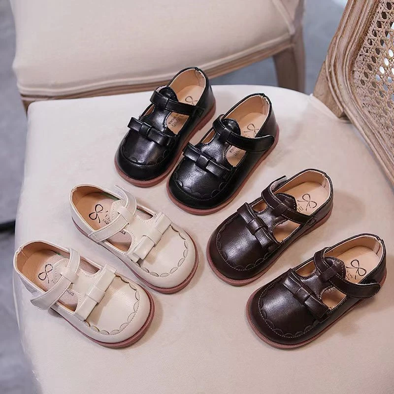 女童2025春季新款软底防滑单鞋皮面蝴蝶结公主鞋6602