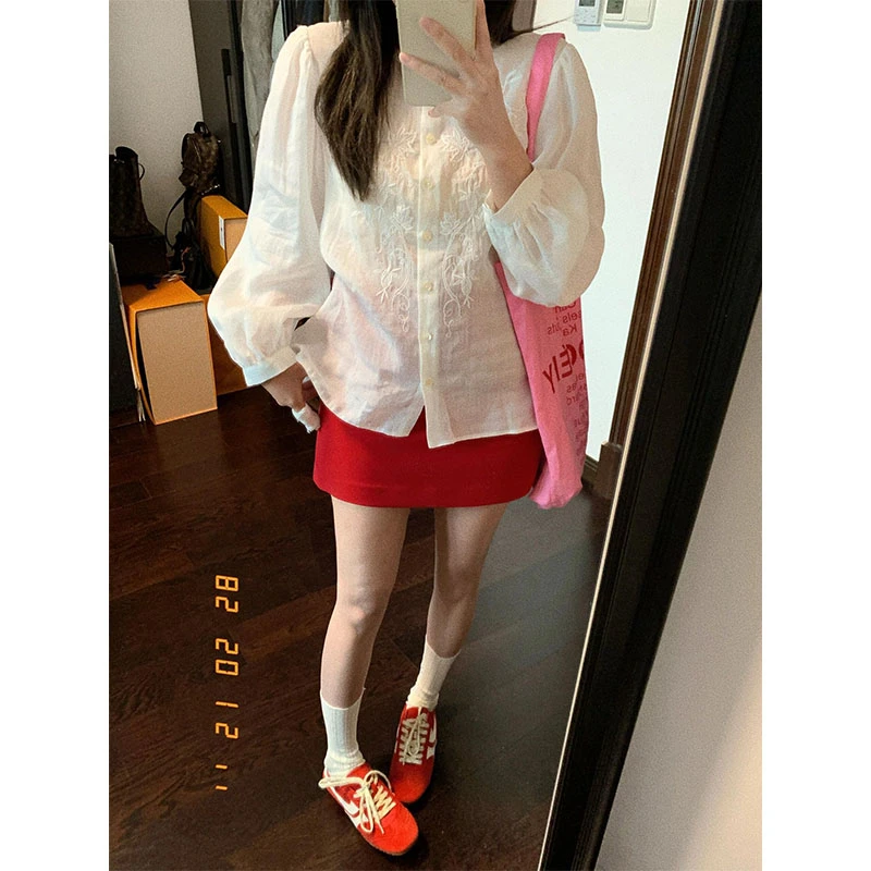 网红洋气炸街女装开春衣服气质减龄花纹长袖衬衫高腰包臀半身裙潮