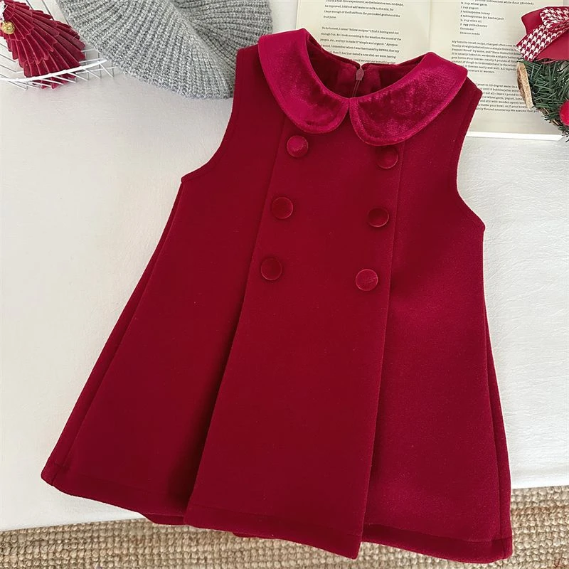 新款2025女童红色背心裙冬装宝宝加绒连衣裙儿童圣诞过年喜庆裙潮