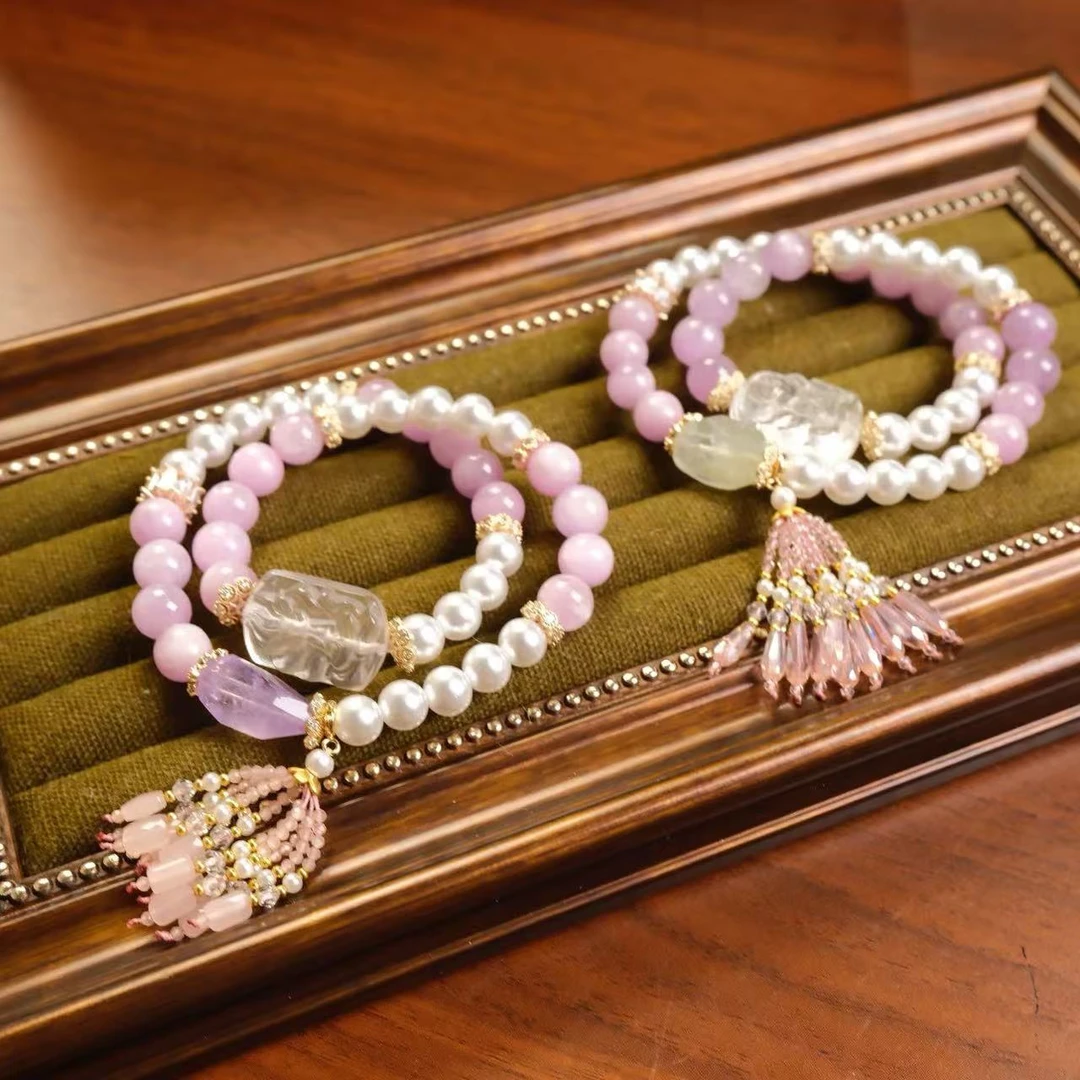 紫锂辉白水晶狐牌雕刻水晶手串手链颜色微差多样性发其一F639F640