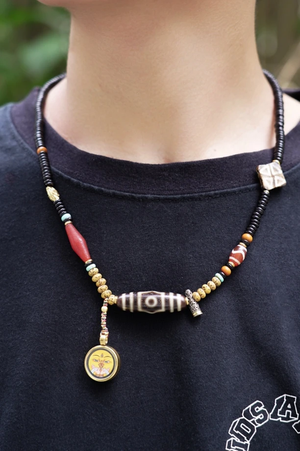 铜合金棉绳项链 【三眼多宝】藏风多元素三眼手绘唐卡锁骨链