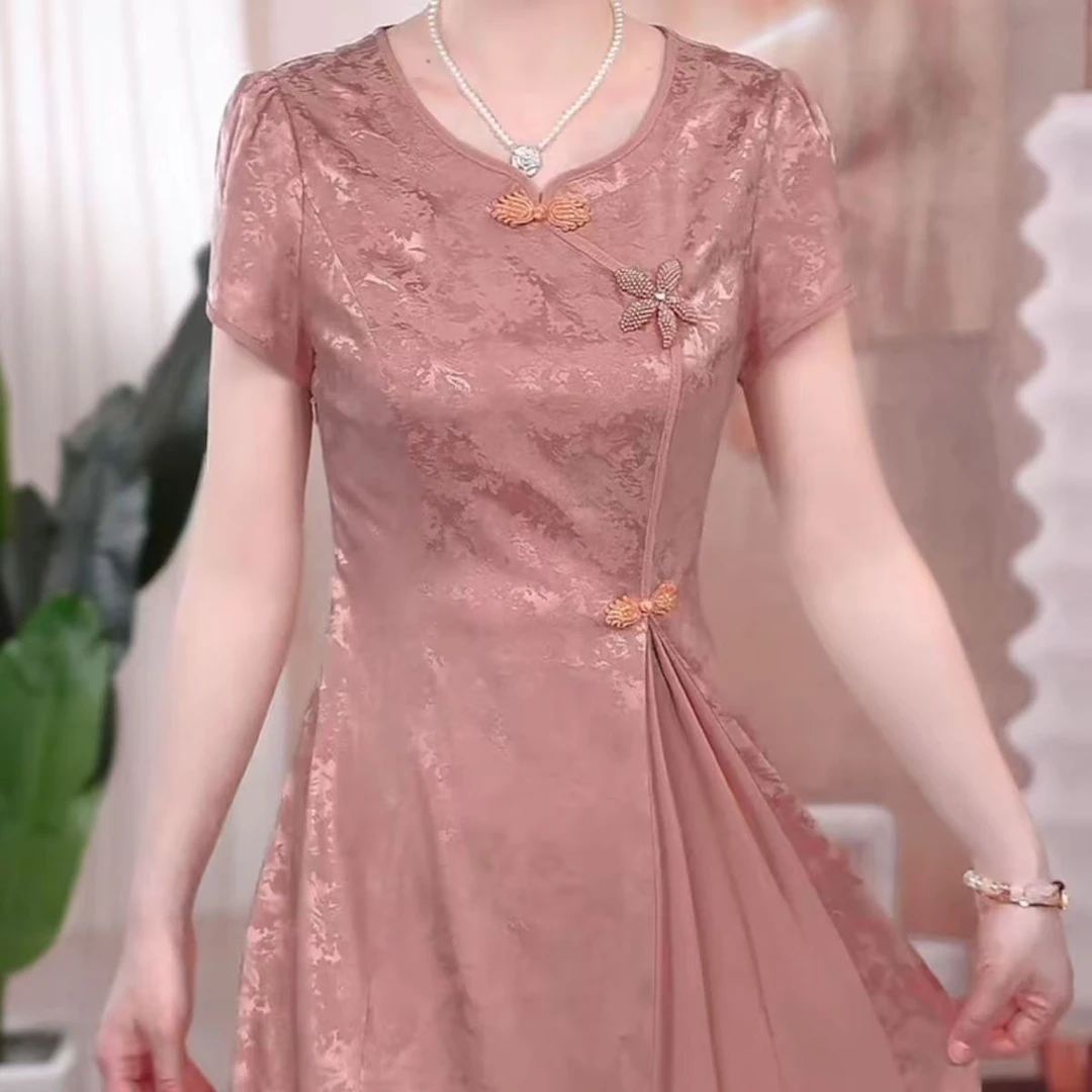 中年妈妈夏装雪纺旗袍连衣裙2025新款中老年女夏季中式国风裙子薄