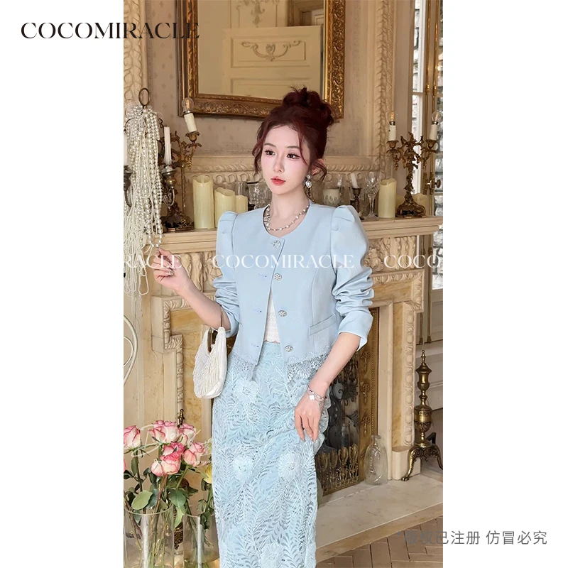 董小姐【蝴蝶少女】新款蝴蝶压花外套+水溶蕾丝长半裙套装Q51TZ818