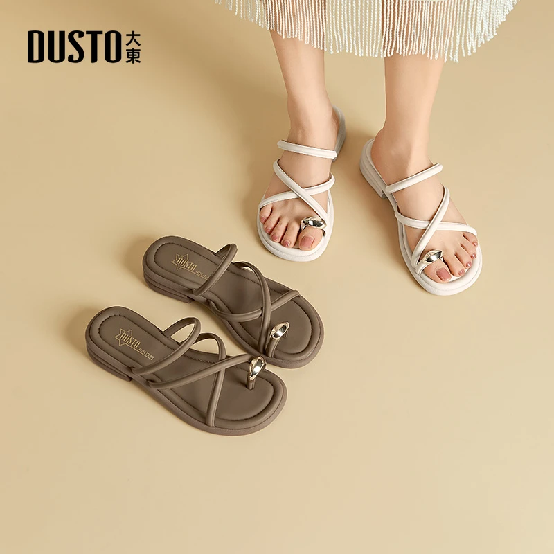 大东女鞋2025夏季新款平底拖鞋外穿百搭沙滩鞋罗马凉鞋女0243