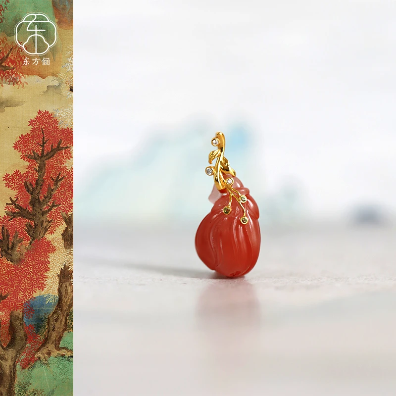 东方俪DOFUNLY【朱兰语】18K金南红玉兰花设计款吊坠NHDZ浮岚