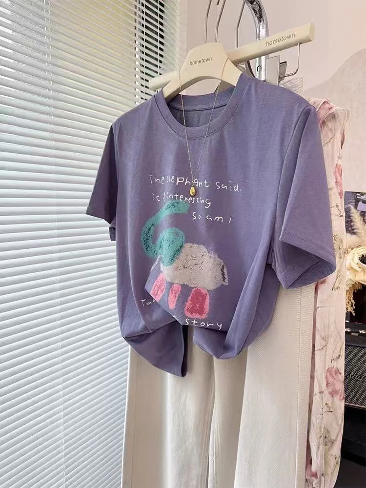 ARRLMORRE品牌【幻彩象】雪花棉冰凉轻薄韩系宽松T恤上衣