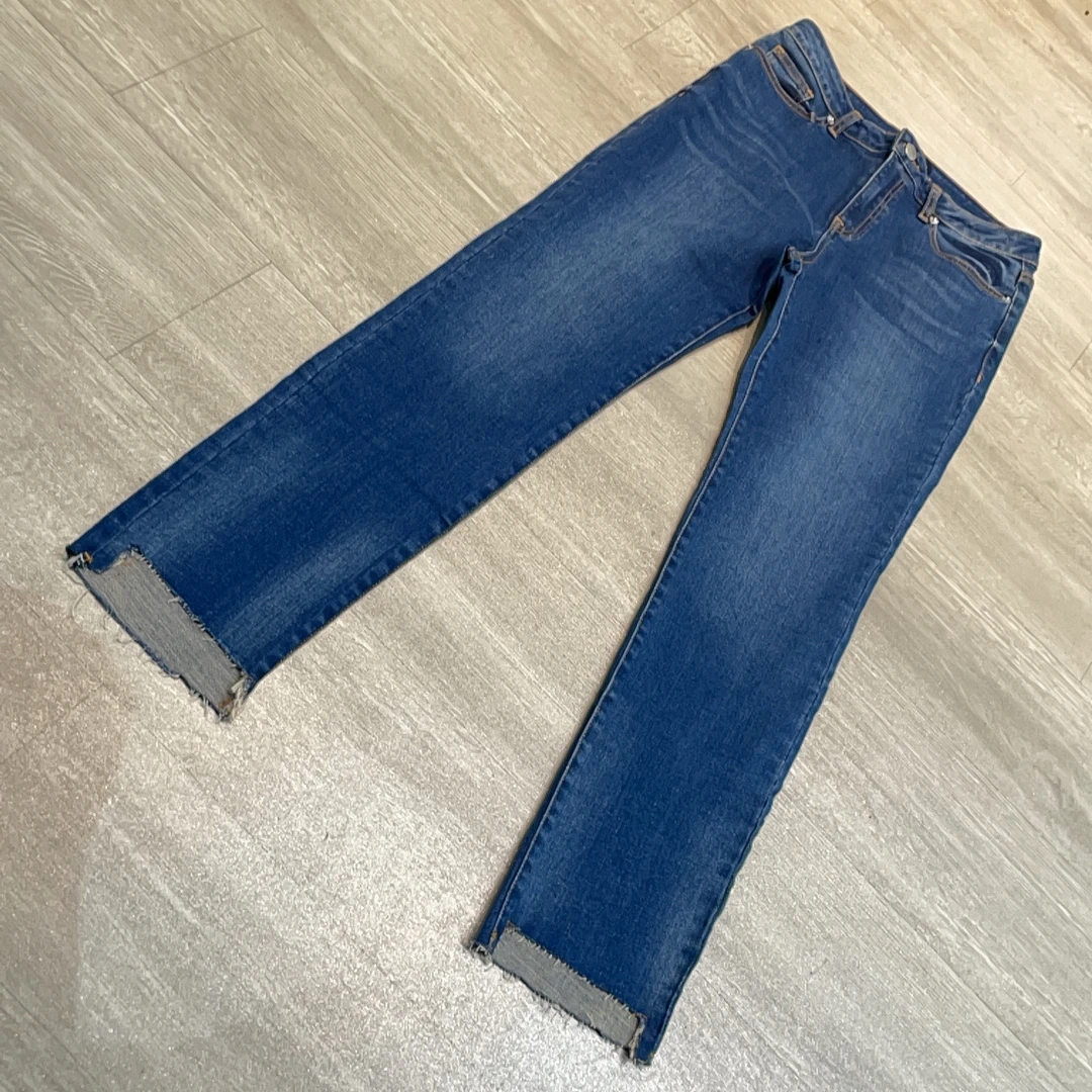 早秋高腰裤脚开口水洗烟管牛仔裤-果梓054