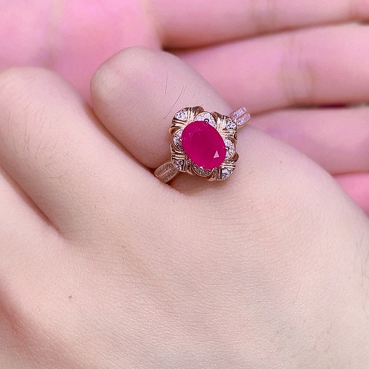红宝石戒指银S925镶嵌