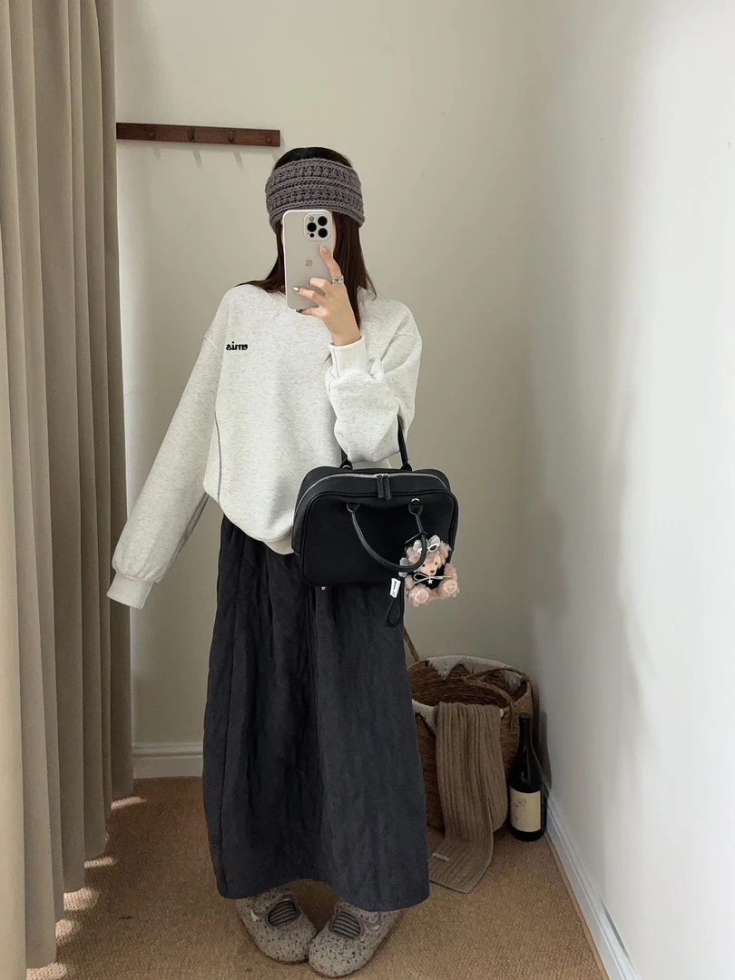 YD-韩系！em双领卫衣25秋冬加绒加厚撞色麻丝线徽标刺绣卫衣女