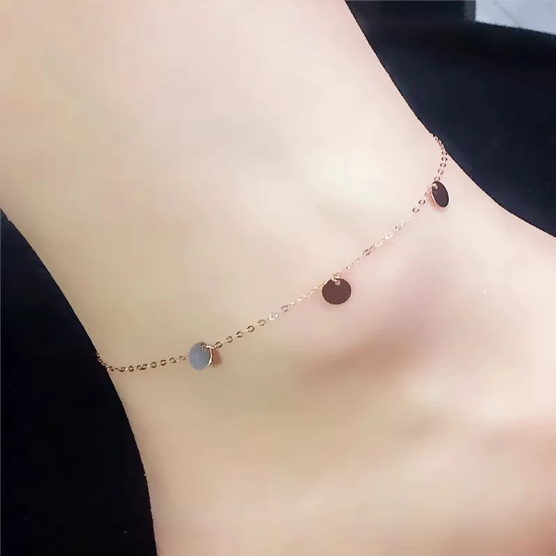 爆闪圆片片脚链时尚气质简约14K玫瑰金百搭脚链