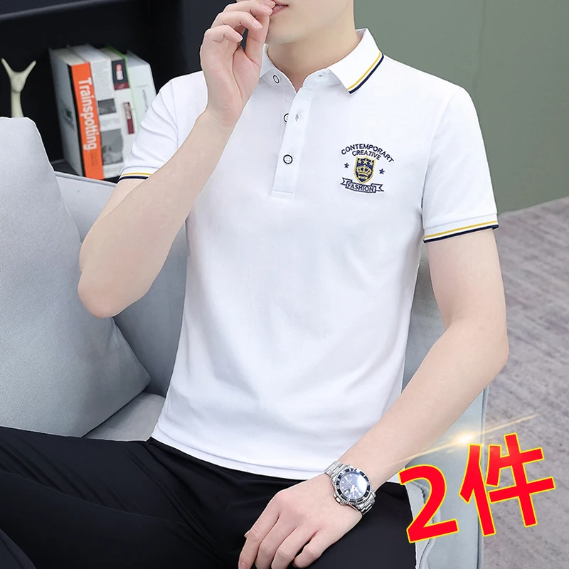 2025新款Polo衫男士短袖t恤宽松翻领夏季棉料男装潮流冰感上衣服