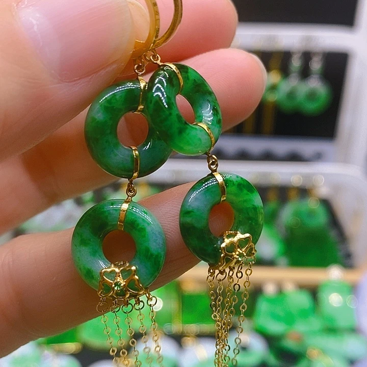 翡翠耳饰18K金镶嵌耳坠