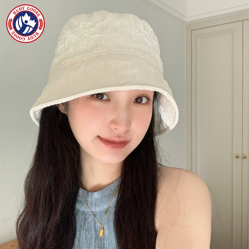 RUDY GOOSE夏季气质遮脸泡泡纹水桶帽女大檐遮阳防晒显脸小渔夫帽