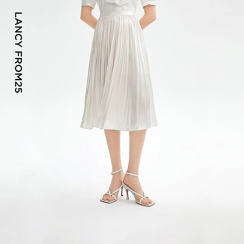 【朗姿Basic衣橱】法式百褶半身裙复古女士裙子夏新款百褶裙