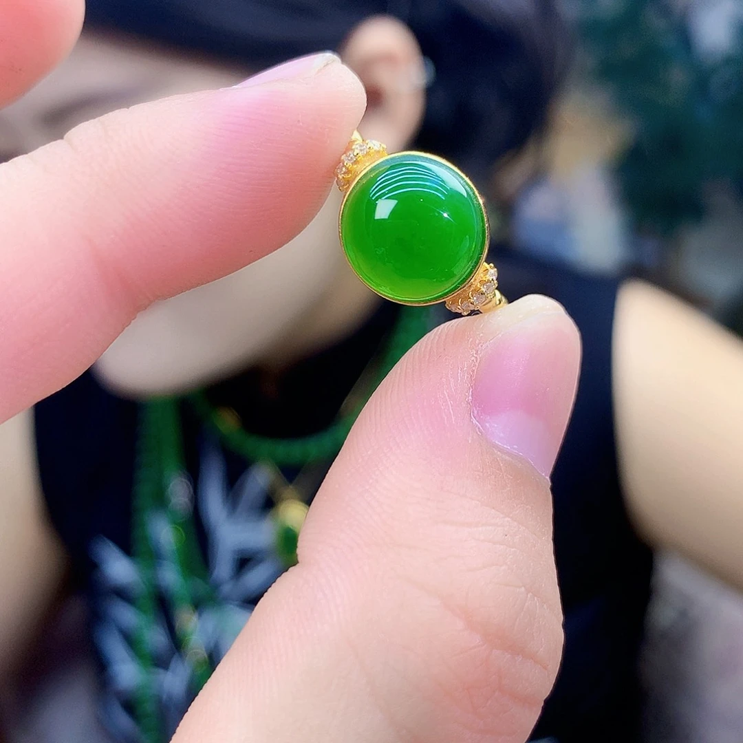 吊坠(不含链)银S925镶嵌和田玉（碧玉）戒指