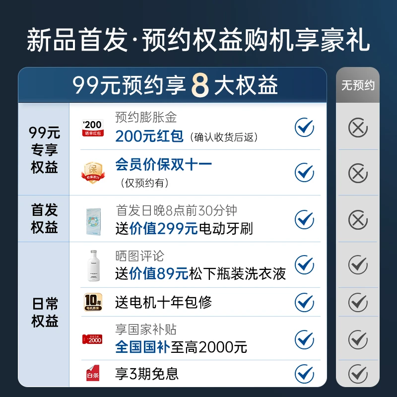 【新品上市】松下白月光5.0 Ultra单洗/洗烘一体机权益链接