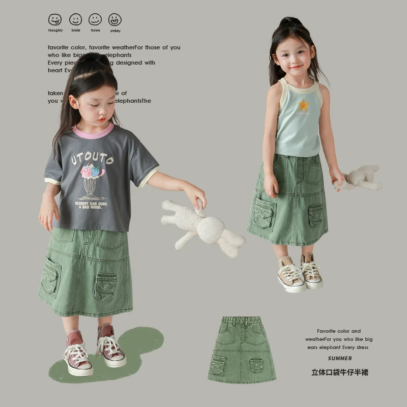 大耳象童装铺女童立体口袋牛仔半裙2023夏季新款女宝2303326