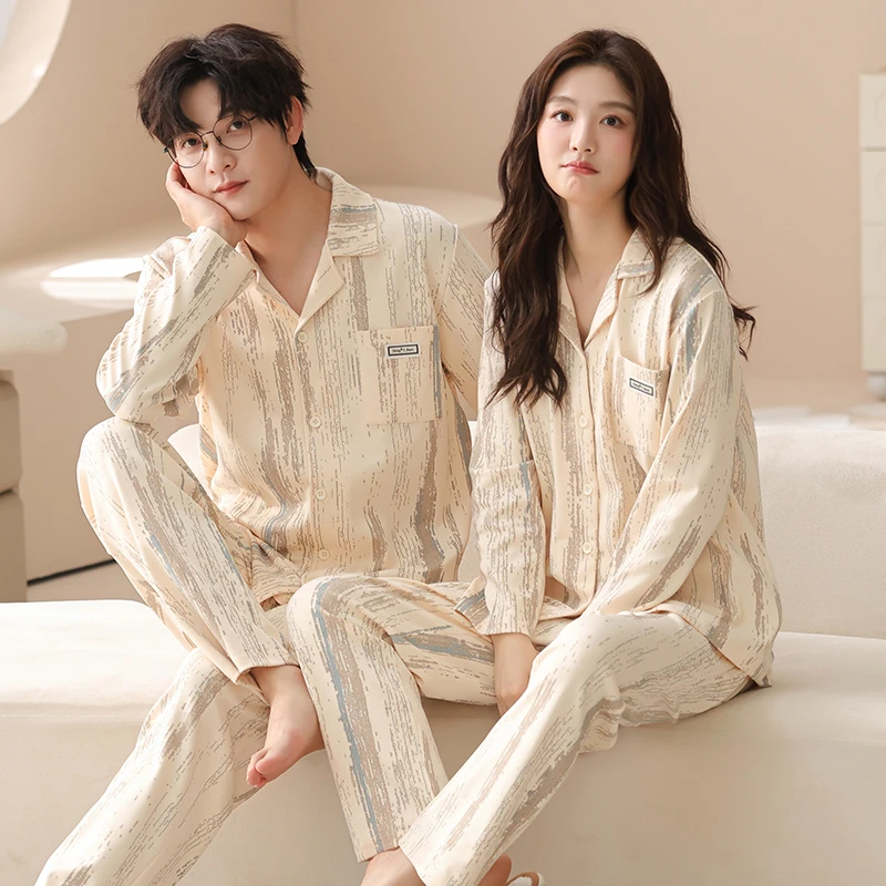 纯棉情侣睡衣春秋款长袖2025新款休闲大码男女全棉秋冬家居服套装