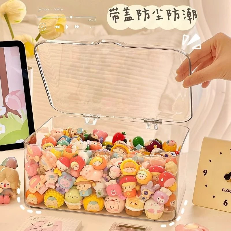 透明萌粒收纳盒带盖防尘盲盒手办吧唧小卡展示盒展示架桌面可叠加