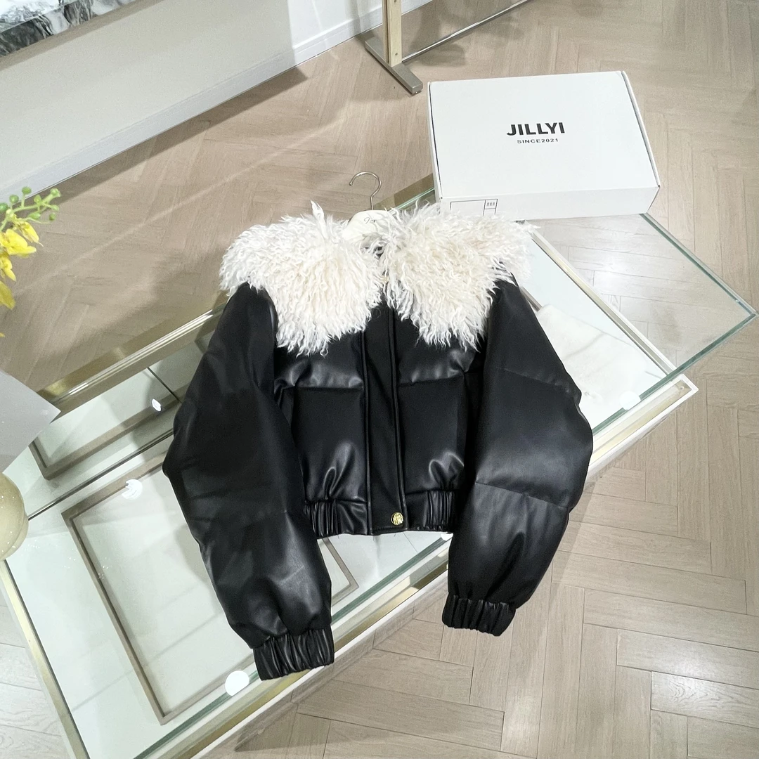 JILLYI珠海店【凛冬恋曲】黑色毛毛领高冷御姐气质时尚羽绒服