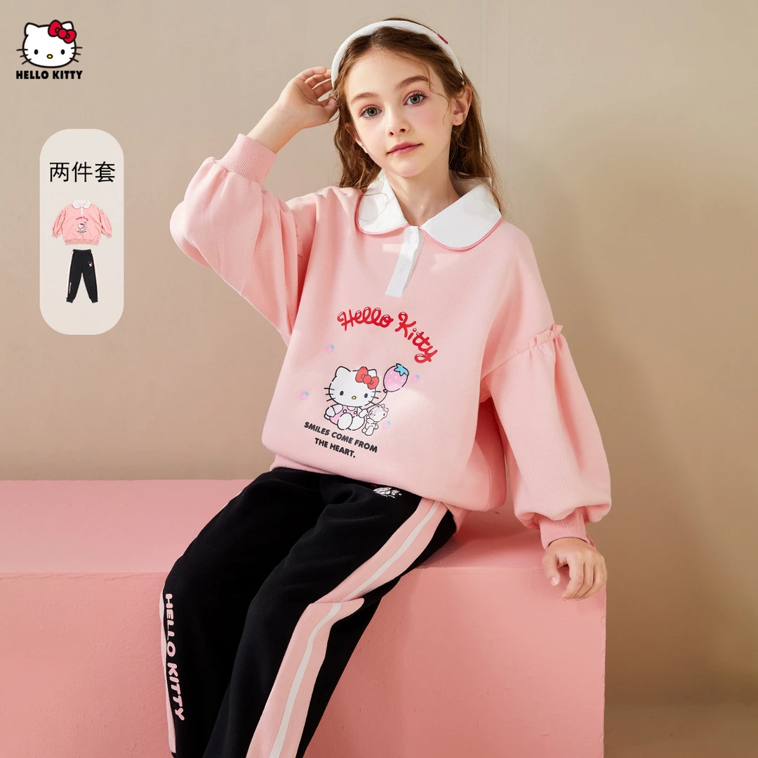 女童翻领卫衣套装2023新款中大童秋款女孩上衣